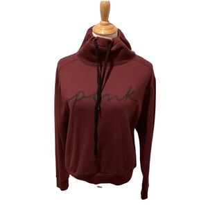 PINK Victoria's Secret Burgundy Cowl Neck Sweatshirt Hoodie Logo Size XS